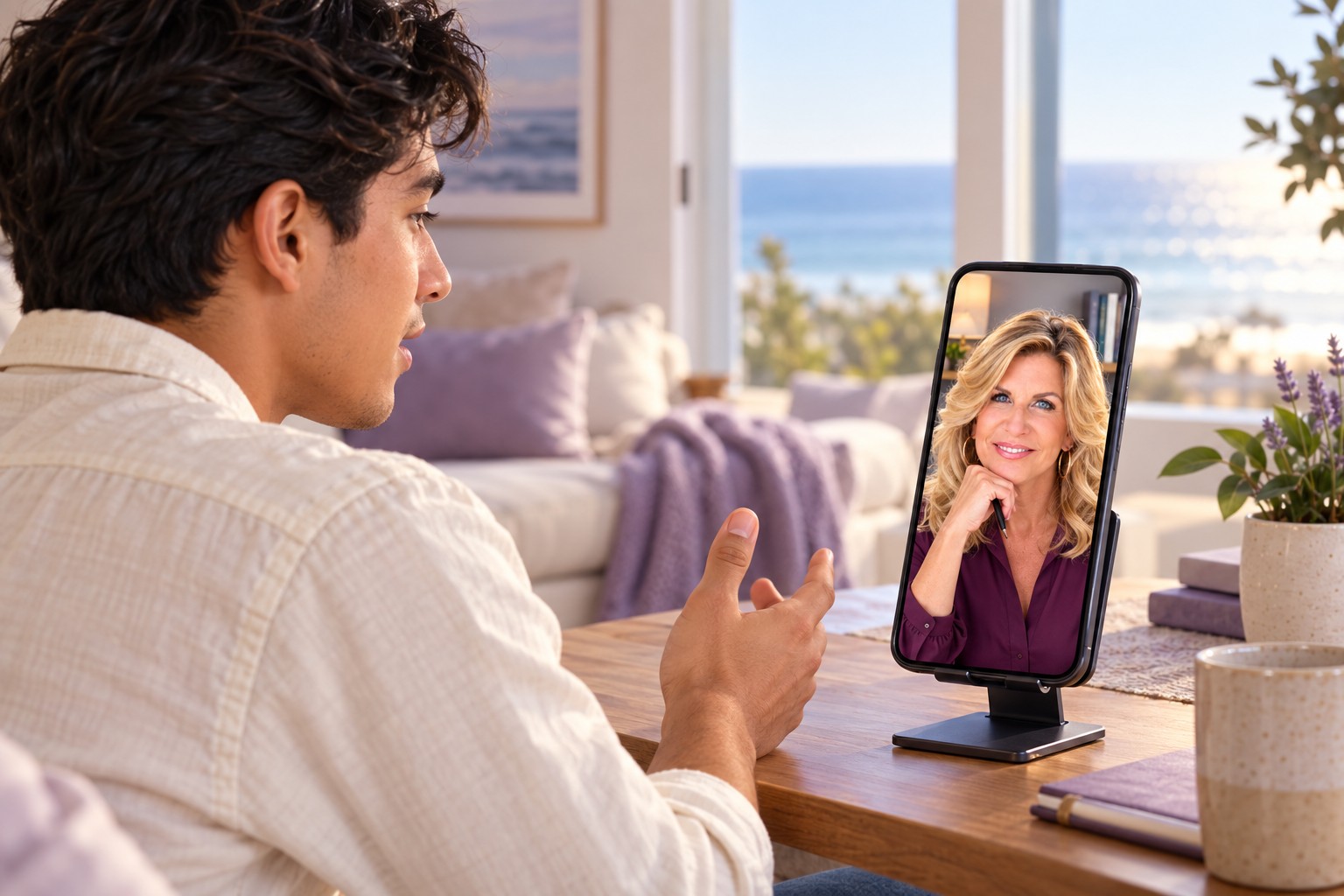 Young adult connecting with Riana by phone